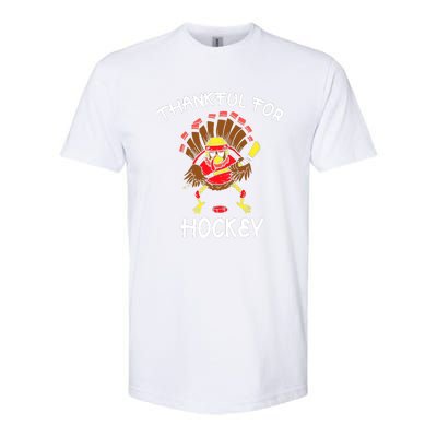 Thankful For Hockey Thanksgiving Funny Turkey Playing Hockey Softstyle CVC T-Shirt