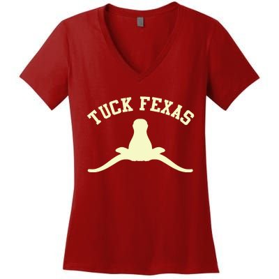 Tuck Fexas Horns Down Texas Women's V-Neck T-Shirt