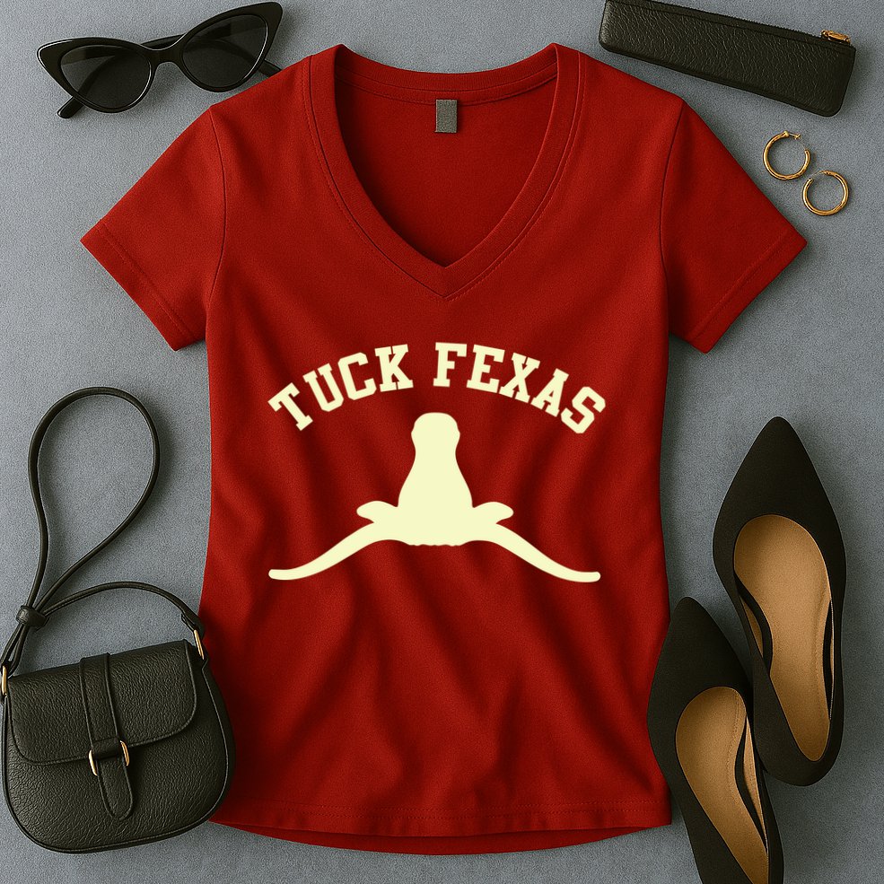 Tuck Fexas Horns Down Texas Women's V-Neck T-Shirt