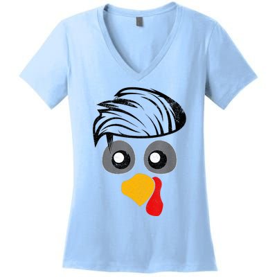 Thanksgiving Funny Handsom Turkey Face, Hairstyle For Thanksgiving Party Women's V-Neck T-Shirt