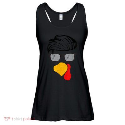 Thanksgiving Funny Handsom Turkey Face, Sunglass For Thanksgiving Party Ladies Essential Flowy Tank