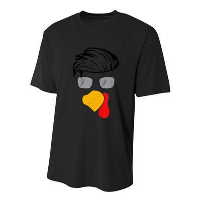 Thanksgiving Funny Handsom Turkey Face, Sunglass For Thanksgiving Party Youth Performance Sprint T-Shirt