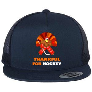 Thankful For Hockey And Turkey Thanksgiving Great Gift Flat Bill Trucker Hat