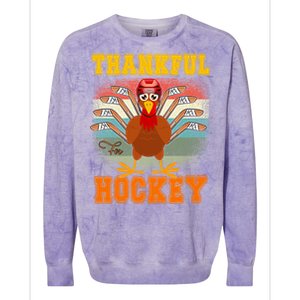 Thankful For Hockey Funny Turkey Ice Hockey Thanksgiving Gift Colorblast Crewneck Sweatshirt