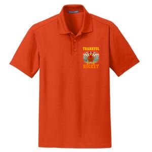 Thankful For Hockey Funny Turkey Ice Hockey Thanksgiving Gift Dry Zone Grid Polo