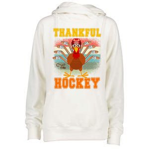 Thankful For Hockey Funny Turkey Ice Hockey Thanksgiving Gift Womens Funnel Neck Pullover Hood