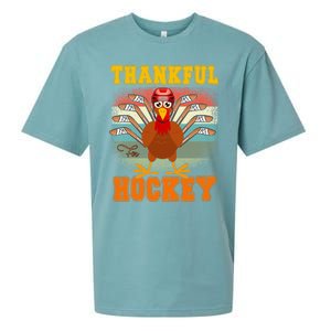 Thankful For Hockey Funny Turkey Ice Hockey Thanksgiving Gift Sueded Cloud Jersey T-Shirt