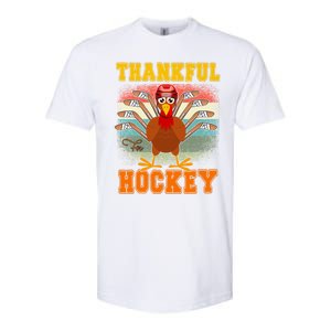 Thankful For Hockey Funny Turkey Ice Hockey Thanksgiving Gift Softstyle CVC T-Shirt