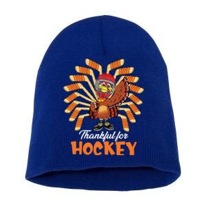 Thankful For Hockey Funny Turkey Thanksgiving Hockey Lover Cute Gift Short Acrylic Beanie