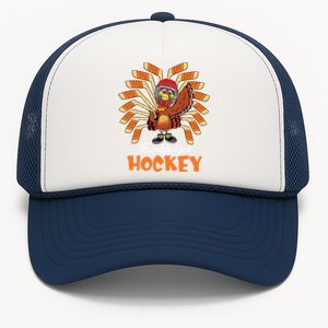 Thankful For Hockey Funny Turkey Thanksgiving Hockey Lover Cute Gift Trucker Hat