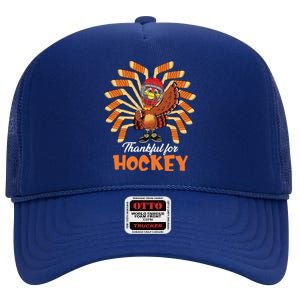 Thankful For Hockey Funny Turkey Thanksgiving Hockey Lover Cute Gift High Crown Mesh Back Trucker Hat