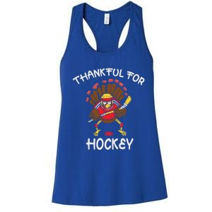 Thankful For Hockey Turkey Sport Love Thanksgiving Hockey Meaningful Gift Women's Racerback Tank