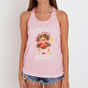 Thankful For Hockey Turkey Sport Love Thanksgiving Hockey Meaningful Gift Women's Knotted Racerback Tank