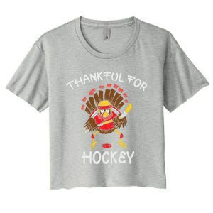 Thankful For Hockey Turkey Sport Love Thanksgiving Hockey Meaningful Gift Women's Crop Top Tee