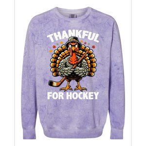 Thankful For Hockey Funny Turkey Thanksgiving Gift Colorblast Crewneck Sweatshirt