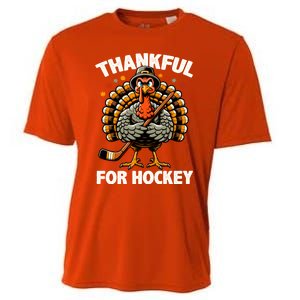 Thankful For Hockey Funny Turkey Thanksgiving Gift Cooling Performance Crew T-Shirt