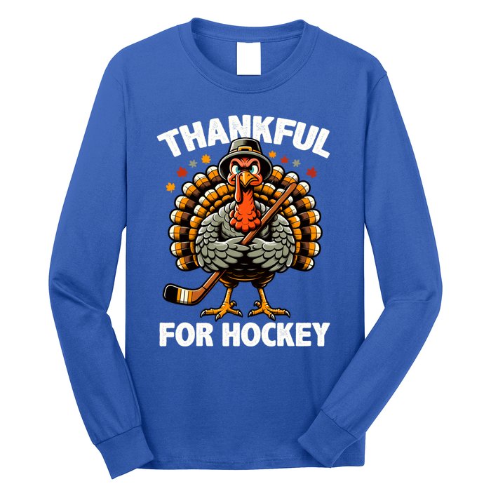 Thankful For Hockey Funny Turkey Thanksgiving Gift Long Sleeve Shirt