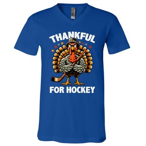 Thankful For Hockey Funny Turkey Thanksgiving Gift V-Neck T-Shirt