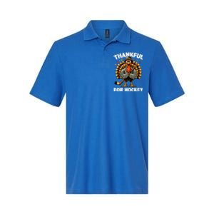 Thankful For Hockey Funny Turkey Thanksgiving Gift Softstyle Adult Sport Polo