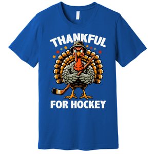 Thankful For Hockey Funny Turkey Thanksgiving Gift Premium T-Shirt