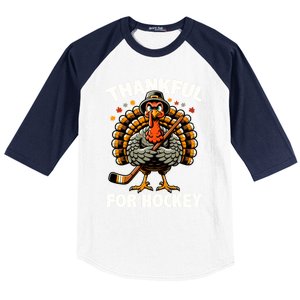 Thankful For Hockey Funny Turkey Thanksgiving Gift Baseball Sleeve Shirt