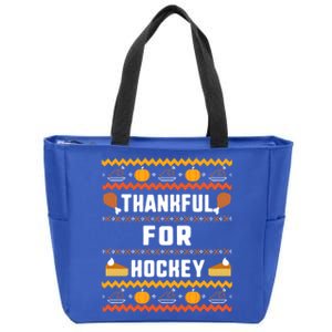 Thankful For Hockey Thanksgiving Ugly Funny Gift Zip Tote Bag