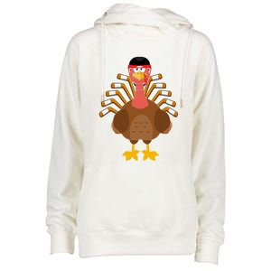 Thankful For Hockey Thanksgiving Funny Turkey Ice Hockey Gift Womens Funnel Neck Pullover Hood