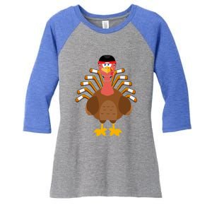 Thankful For Hockey Thanksgiving Funny Turkey Ice Hockey Gift Women's Tri-Blend 3/4-Sleeve Raglan Shirt