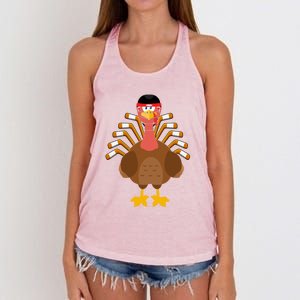 Thankful For Hockey Thanksgiving Funny Turkey Ice Hockey Gift Women's Knotted Racerback Tank