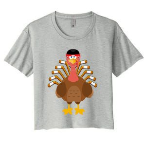 Thankful For Hockey Thanksgiving Funny Turkey Ice Hockey Gift Women's Crop Top Tee