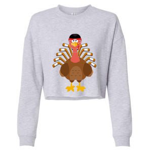 Thankful For Hockey Thanksgiving Funny Turkey Ice Hockey Gift Cropped Pullover Crew