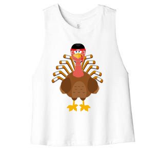 Thankful For Hockey Thanksgiving Funny Turkey Ice Hockey Gift Women's Racerback Cropped Tank