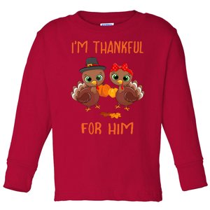 Thankful For Him Matching Thanksgiving Couple From Wife & Gf Toddler Long Sleeve Shirt