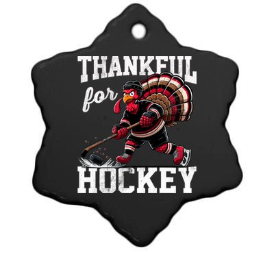 Thankful For Hockey Thanksgiving Turkey Playing Ice Hockey Gift Ceramic Star Ornament