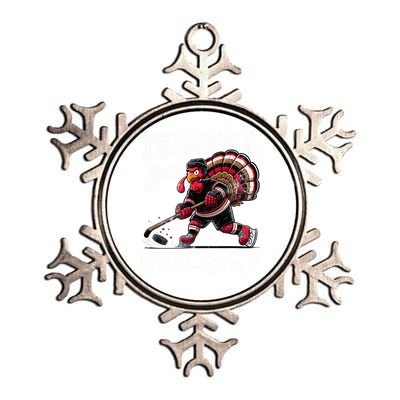 Thankful For Hockey Thanksgiving Turkey Playing Ice Hockey Gift Metallic Star Ornament