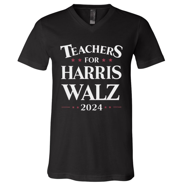 Teachers For Harris Walz 2024 Kamala Tim Waltz V-Neck T-Shirt