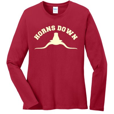 Tuck Fexas Horns Down Texas Ladies Long Sleeve Shirt