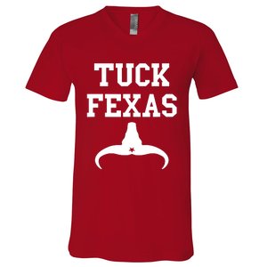 Tuck Fexas Horns Down Texas V-Neck T-Shirt