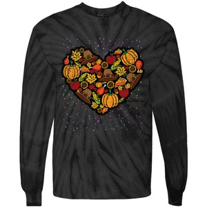 Thanksgiving Food Heart Fall Autumn Tie-Dye Long Sleeve Shirt