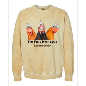 Tin Foil Hat Club Member Chickens Funny Conspiracy Theorist Colorblast Crewneck Sweatshirt