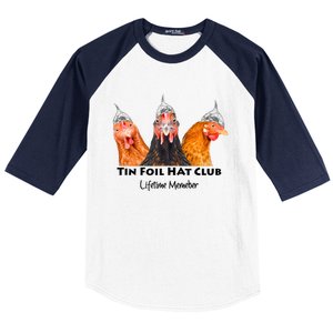 Tin Foil Hat Club Member Chickens Funny Conspiracy Theorist Baseball Sleeve Shirt