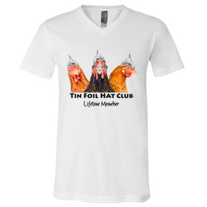 Tin Foil Hat Club Member Chickens Funny Conspiracy Theorist V-Neck T-Shirt