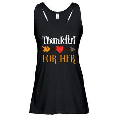 Thankful For Her Arrow Thanksgiving Matching Couple Ladies Essential Flowy Tank