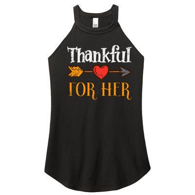 Thankful For Her Arrow Thanksgiving Matching Couple Women’s Perfect Tri Rocker Tank