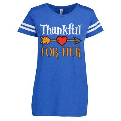 Thankful For Her Arrow Thanksgiving Matching Couple Enza Ladies Jersey Football T-Shirt