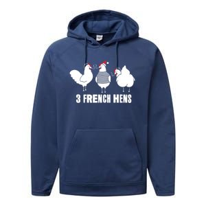 Three French Hens Christmas Gift Performance Fleece Hoodie