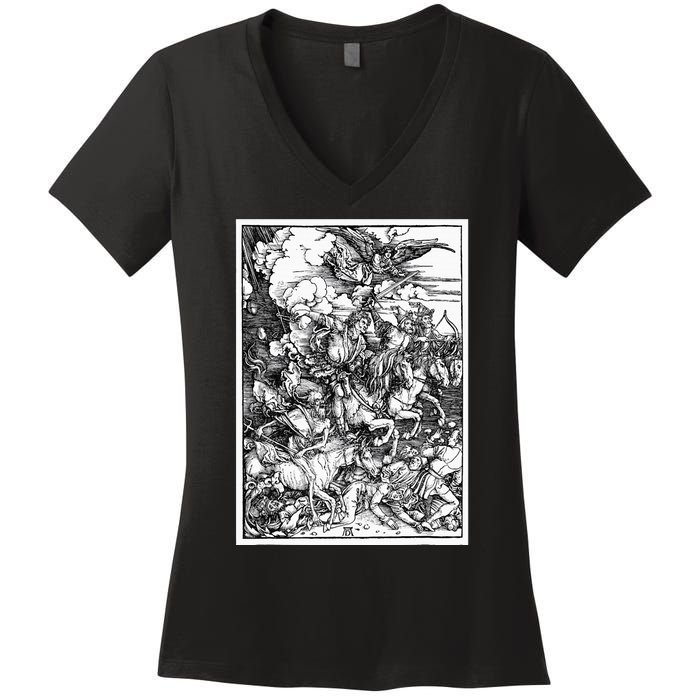 The Four Horsemen Of The Apocalypse By Albrecht Durer Women's V-Neck T-Shirt