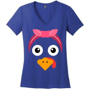 Turkey Face Headband Running Pilgrim Trot Thanksgiving Gift Women's V-Neck T-Shirt