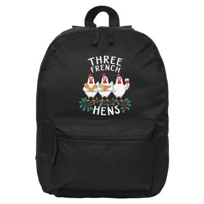 Three French Hens 12 Days Christmas Song Funny Xmas 16 in Basic Backpack