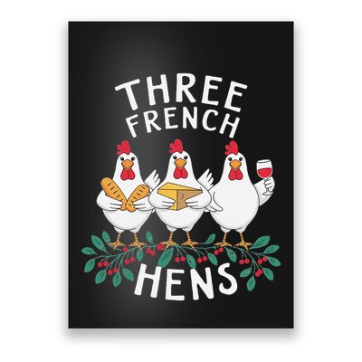 Three French Hens 12 Days Christmas Song Funny Xmas Poster